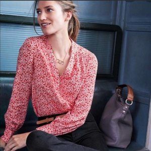 Boden Annora Red Floral Button Up Blouse Top
